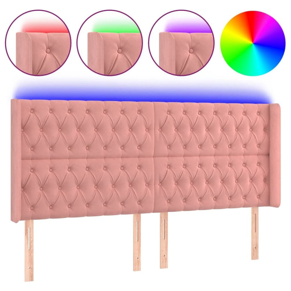 Vidaxl Čelo postele s LED ružové 183x16x118/128 cm zamat